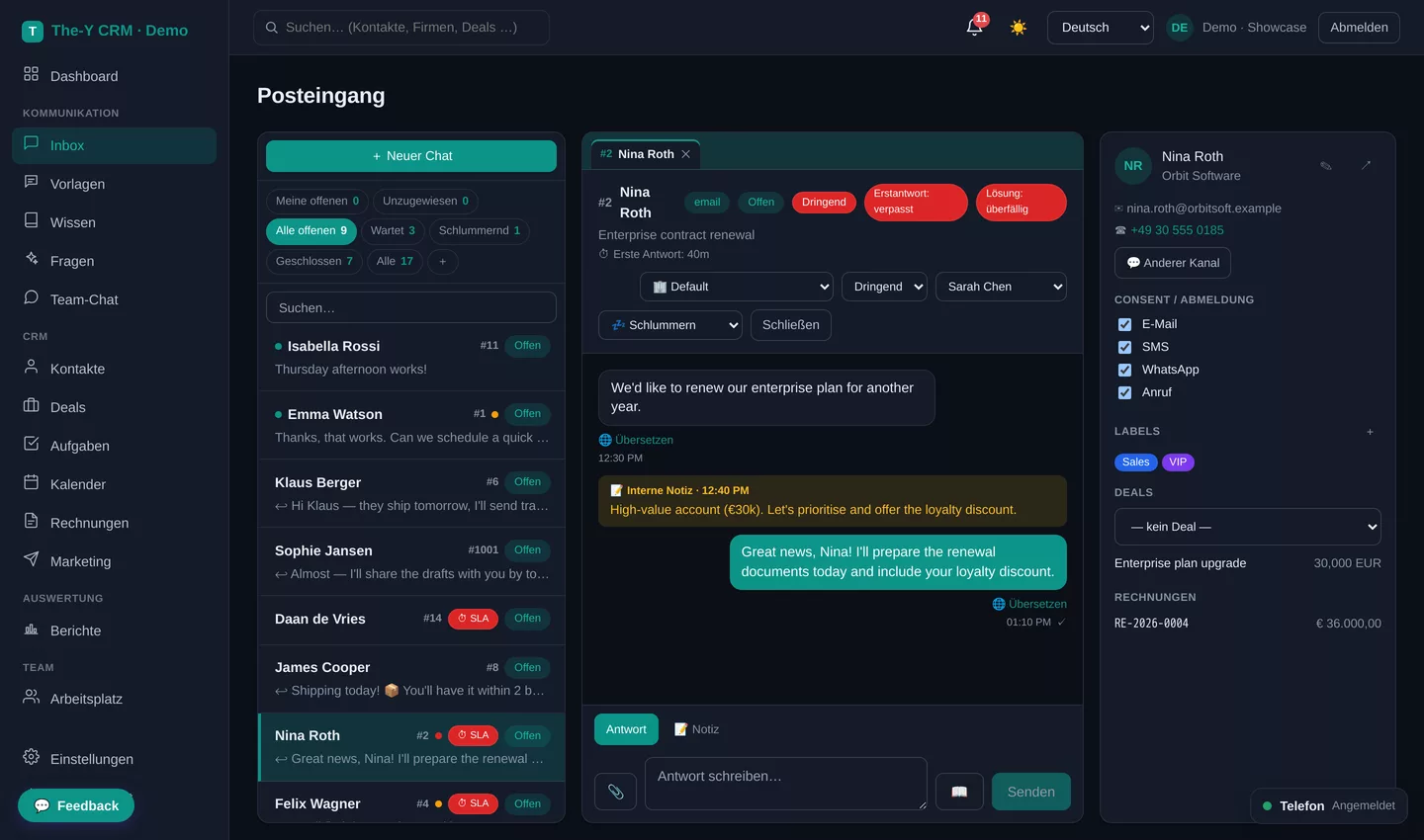 The-Y CRM Posteingang